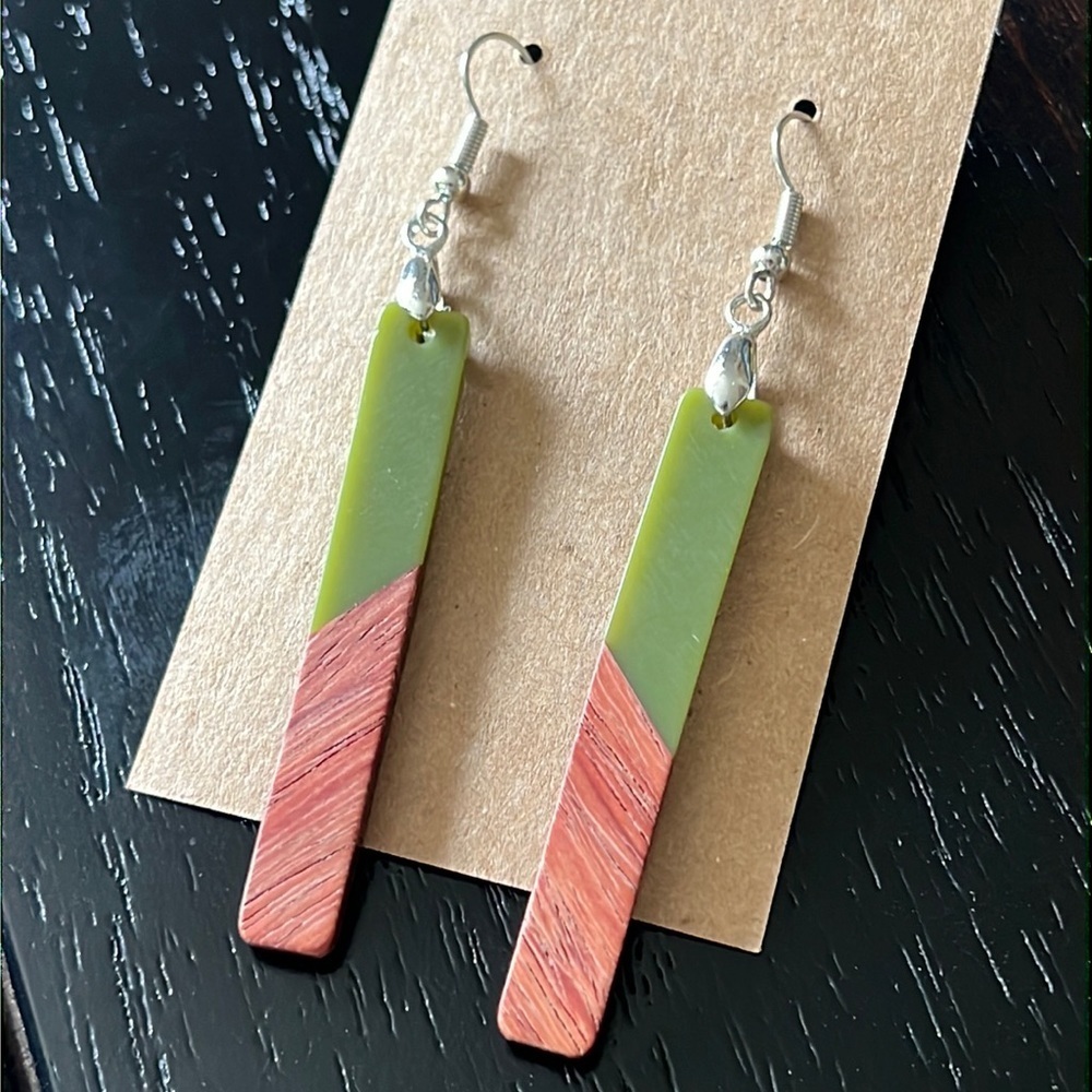 WOOD and green acrylic earrings-NWT